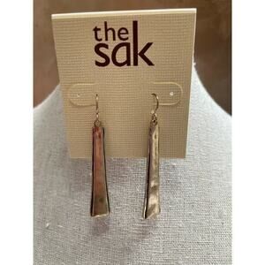 NWT The Sak‎ Gold Lightly Hammered Bar Dangle Earrings